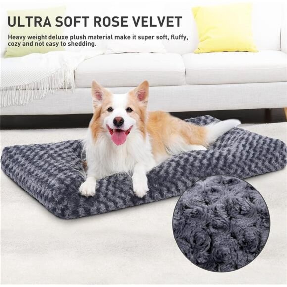 Dog Bed for Small Dogs, Soft Plush Pet Crate Bed Rose 24 x 18 x 2.8 inches - Picture 6 of 7